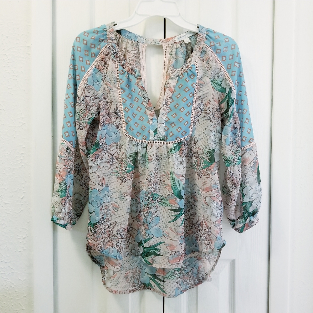 Boho Floral V Neck Collar , Blouse by Love Fire